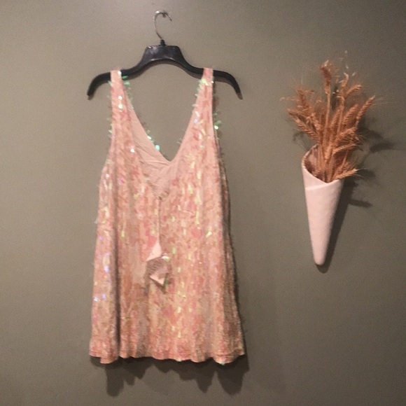 Free People Confetti Style VNeck Front/Back Mini Dress Lined With Pockets M. NWT - Picture 2 of 6